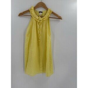 J Crew Women's MEDIUM Sleeveless Drapey Ruffle Neck  Sun Yellow Blouse EASY WEAR